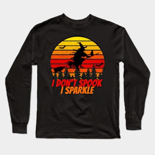 I don't spook I sparkle halloween vintage sunset witch Long Sleeve T-Shirt